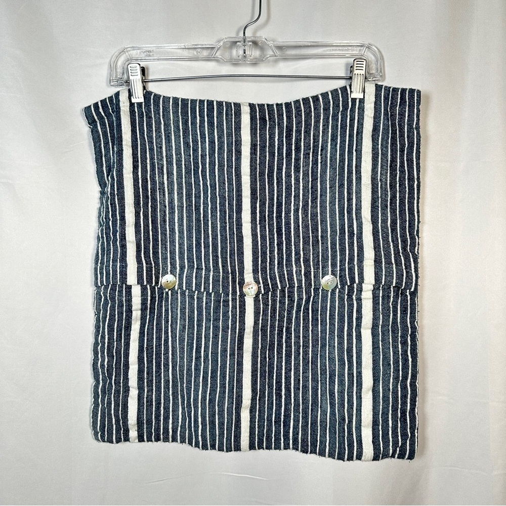 West Elm Silk Blend Striped Pillow Covers Button Front Set of 2 19x19 Navy - Picture 11 of 13